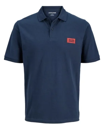 Plus Tricou polo barbati big sizes, din piqué de bumbac, Regular fit, JJRUSH, Bleumarin inchis,