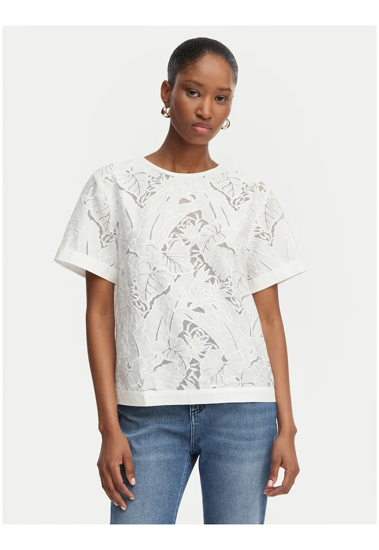 Bluza  alb, viscoza, imprimeu floral, maneca scurta, Alb
