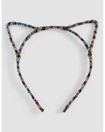 Bentita cu urechi, decorata cu paiete, Black Onyx