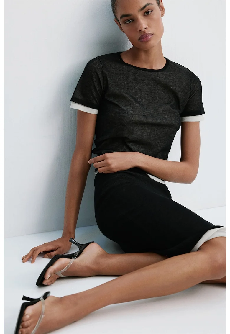 Fusta midi cu model uni, Negru