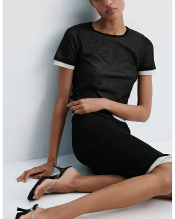 Fusta midi cu model uni, Negru