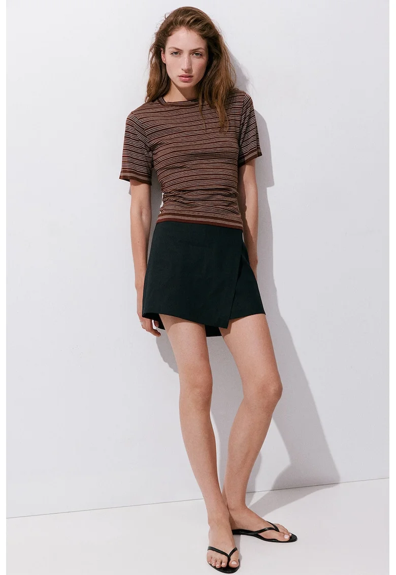 Tricou din amestec de bumbac cu dungi, Alb/Maro inchis