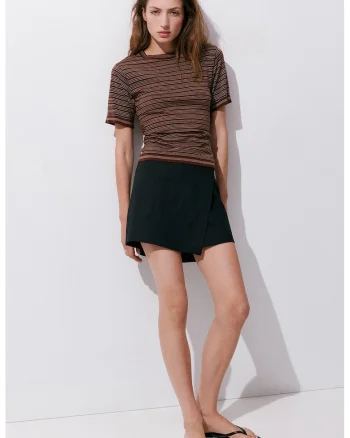 Tricou din amestec de bumbac cu dungi, Alb/Maro inchis
