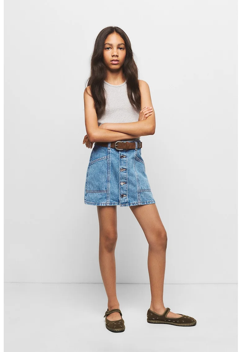 Fusta evazata din denim, Albastru deschis