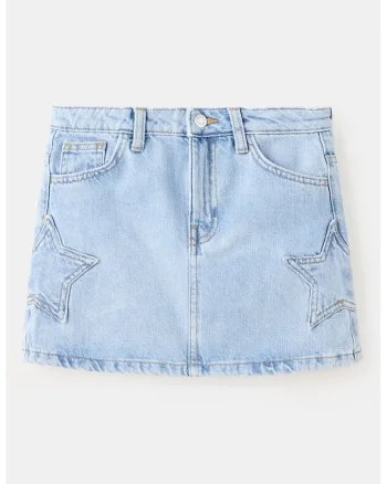 Fusta mini din denim, Albastru lavanda