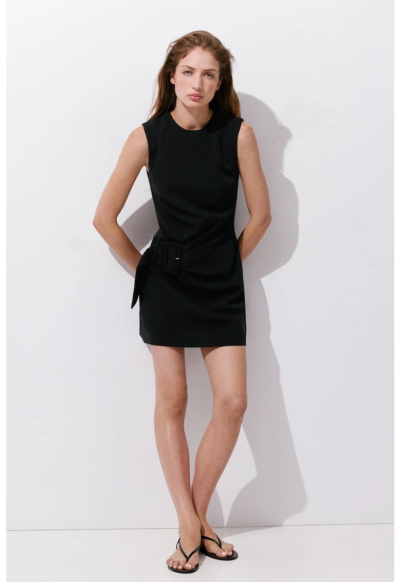 Rochie mini cu detaliu cu catarama, Negru