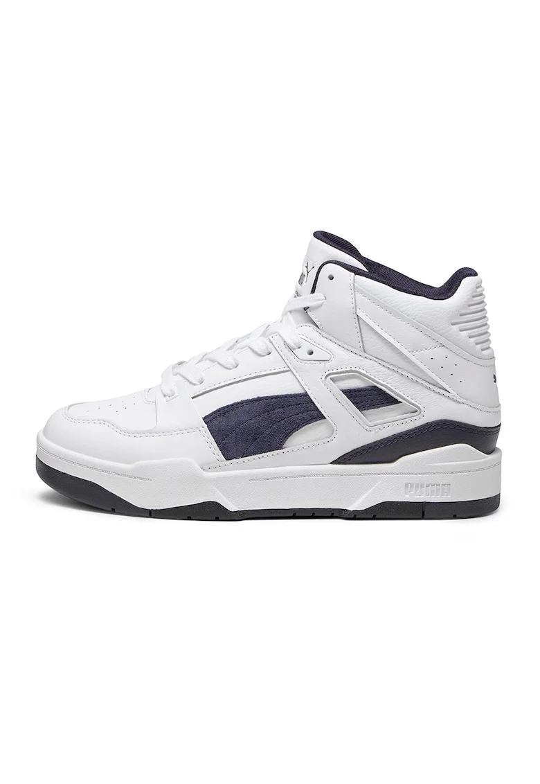 Pantofi sport mid-high de piele ecologica cu garnituri de piele intoarsa Slipstream, Alb/Bleumarin