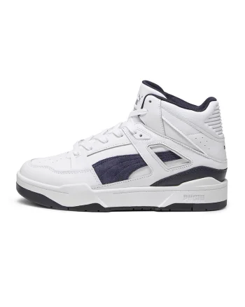 Pantofi sport mid-high de piele ecologica cu garnituri de piele intoarsa Slipstream, Alb/Bleumarin