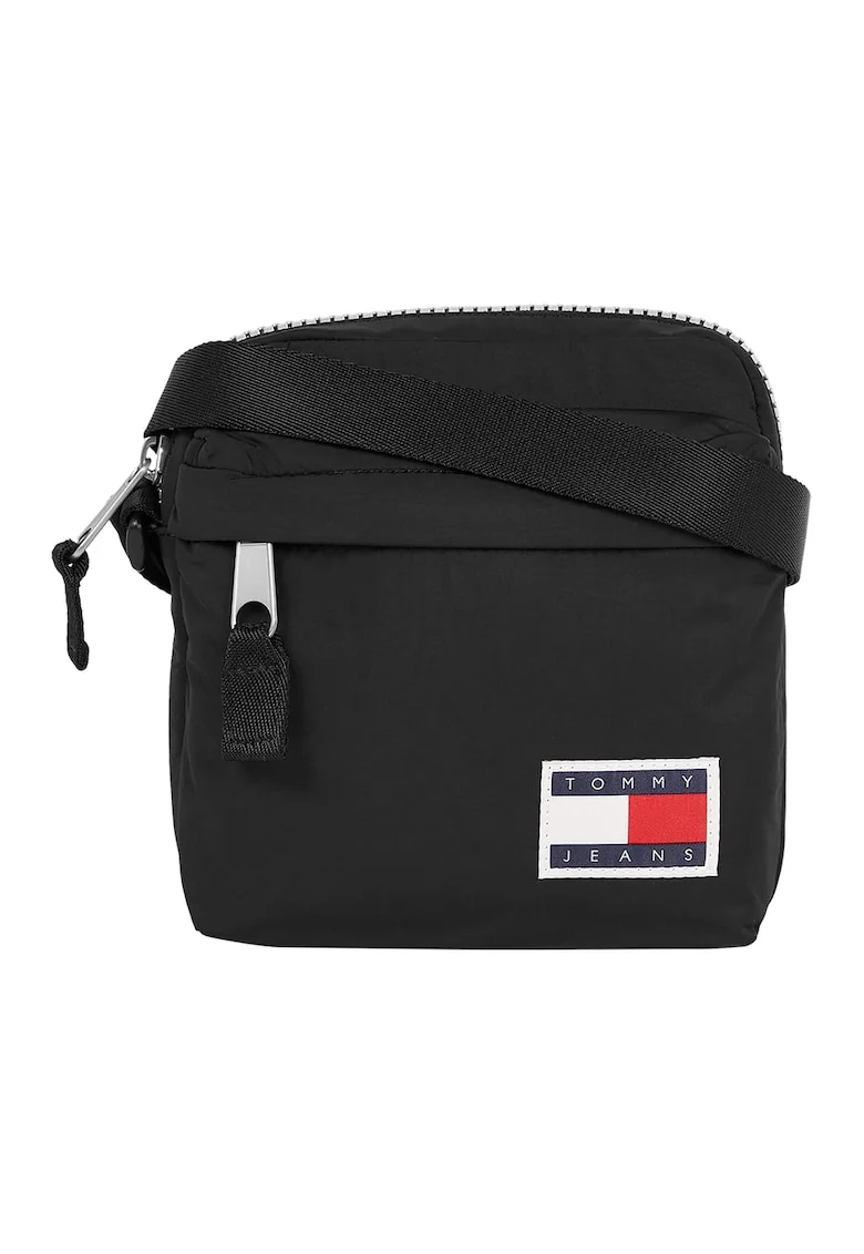 Geanta crossbody cu aplicatie logo, Negru