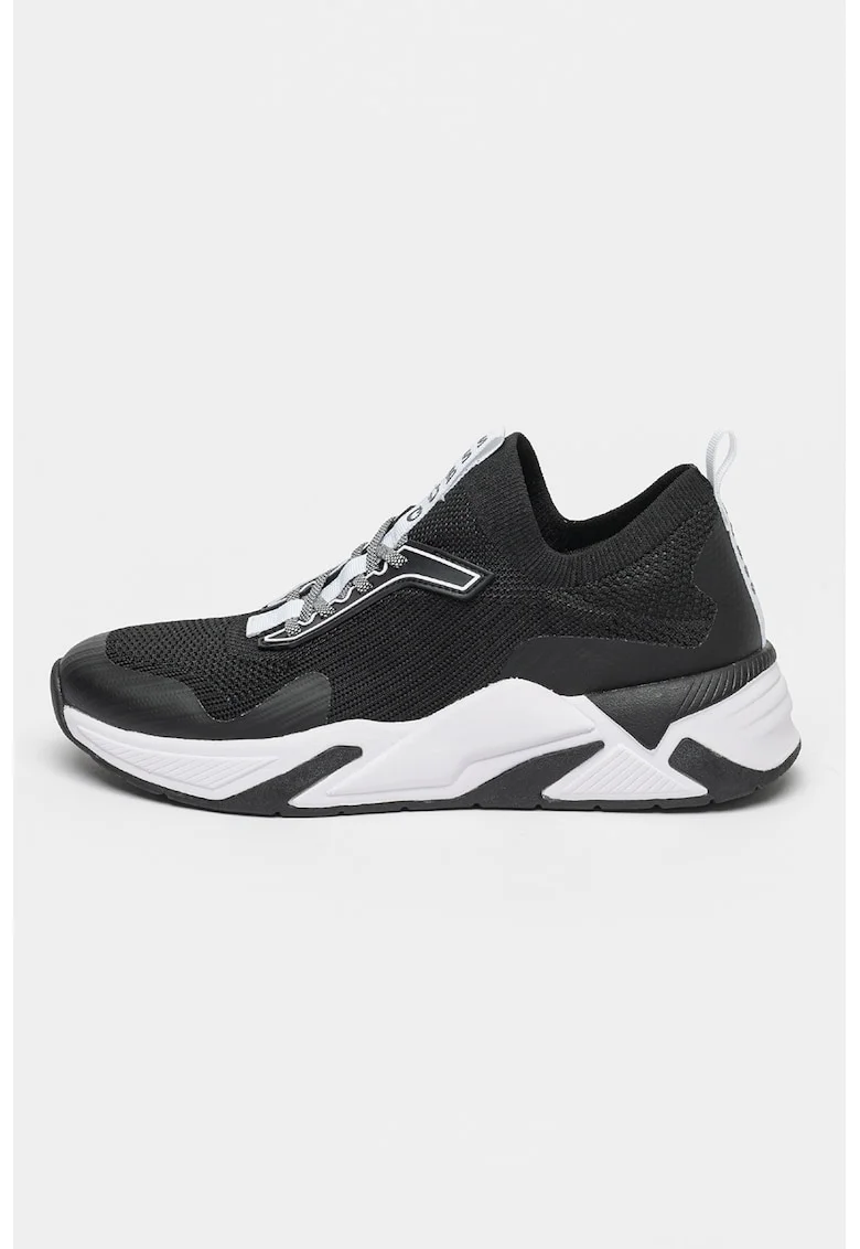 Pantofi sport slip-on cu aspect tricotat, Alb/Negru