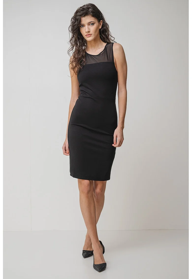 Rochie bodycon si segment de plasa, Negru
