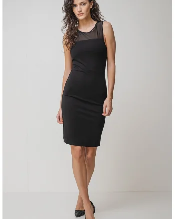 Rochie bodycon si segment de plasa, Negru