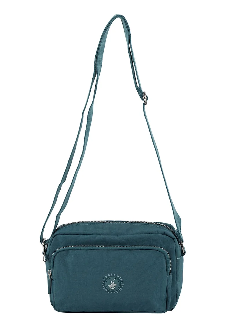 Geanta crossbody cu aplicatie logo, Albastru petrol