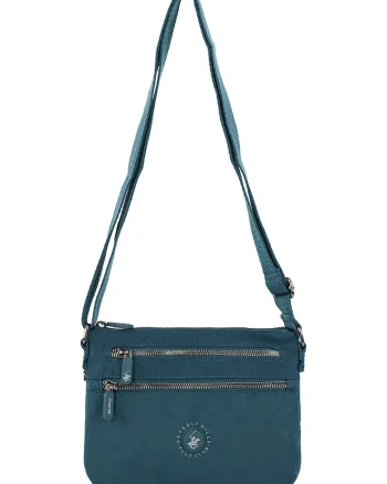 Geanta crossbody cu buzunare multiple, Albastru petrol