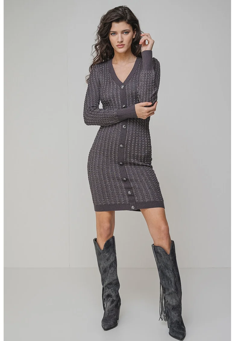Rochie-pulover cu croiala bodycon, Gri inchis