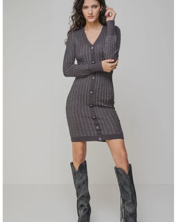 Rochie-pulover cu croiala bodycon, Gri inchis