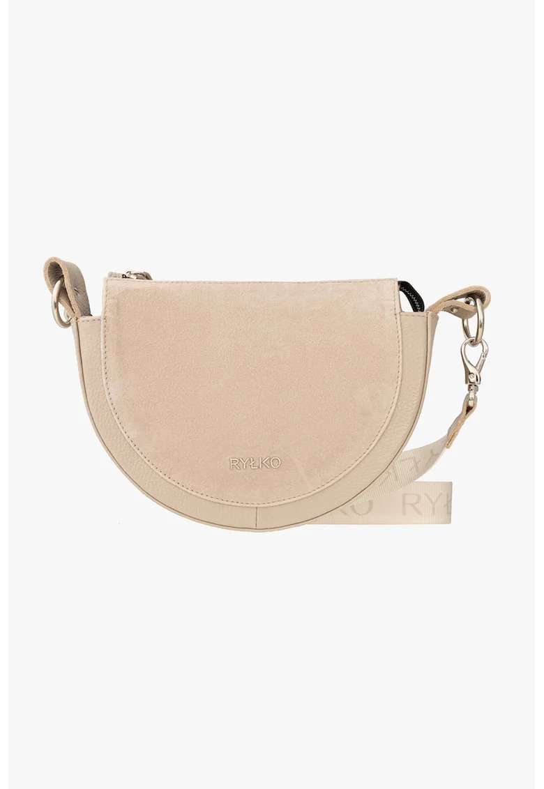 Geanta crossbody de piele cu bareta detasabila, Bej deschis