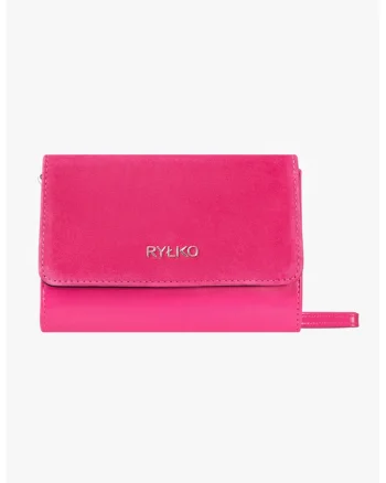 Geanta crossbody de piele cu bareta de lant, Fucsia