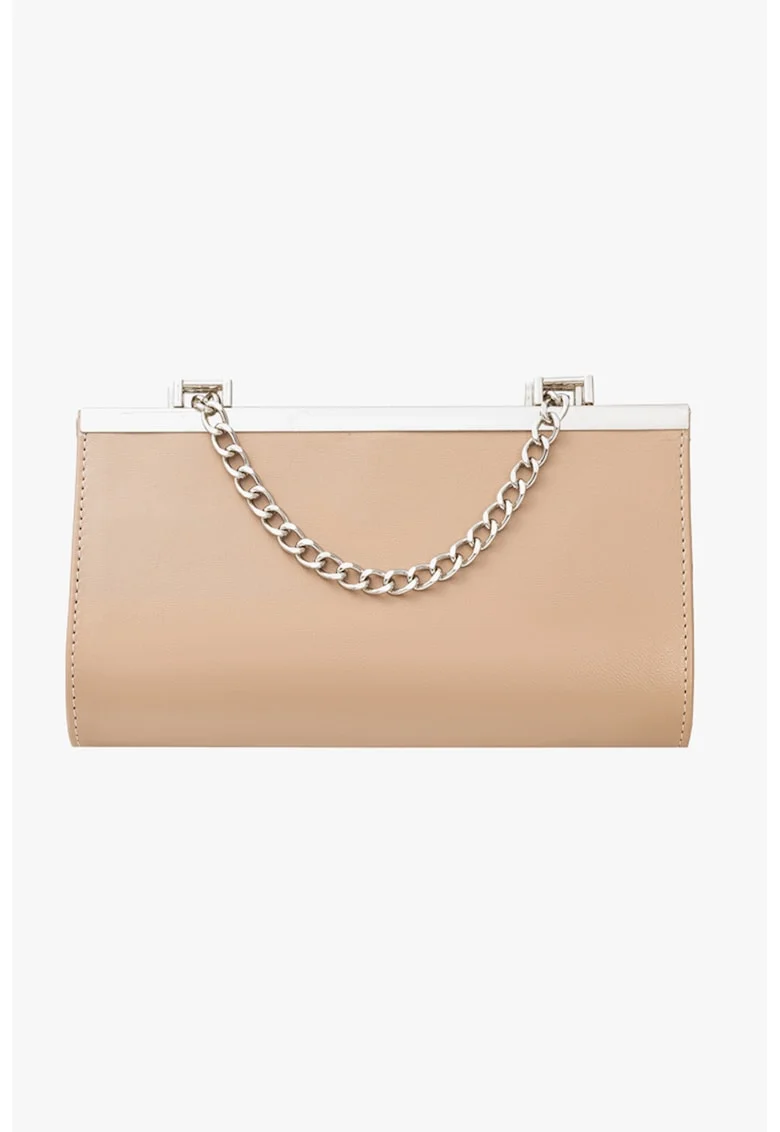Geanta crossbody de piele cu bareta lant, Bej