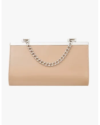 Geanta crossbody de piele cu bareta lant, Bej