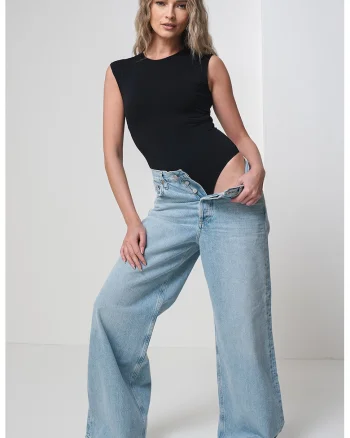 Body slim-fit din bumbac, Negru
