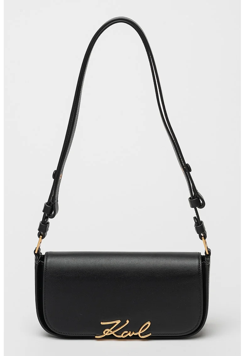 Geanta crossbody de piele cu aplicatie logo, Negru