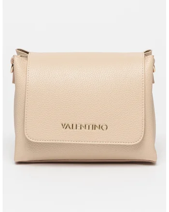 Geanta crossbody din piele ecologica cu aplicatie logo metalica Alexia, Alb fildes