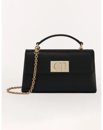 Geanta crossbody din piele cu bareta din lant si clapa 1927, Negru