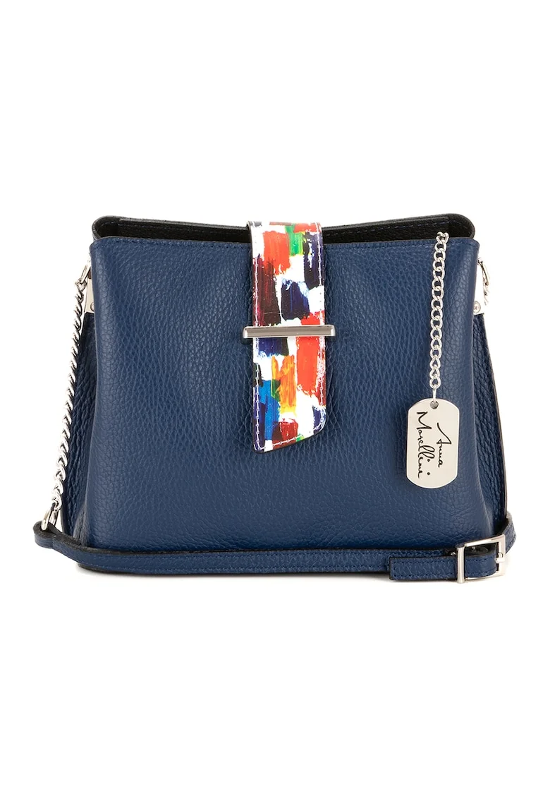 Geanta crossbody de piele cu aspect texturat Vida, Bleumarin