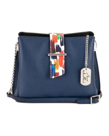 Geanta crossbody de piele cu aspect texturat Vida, Bleumarin