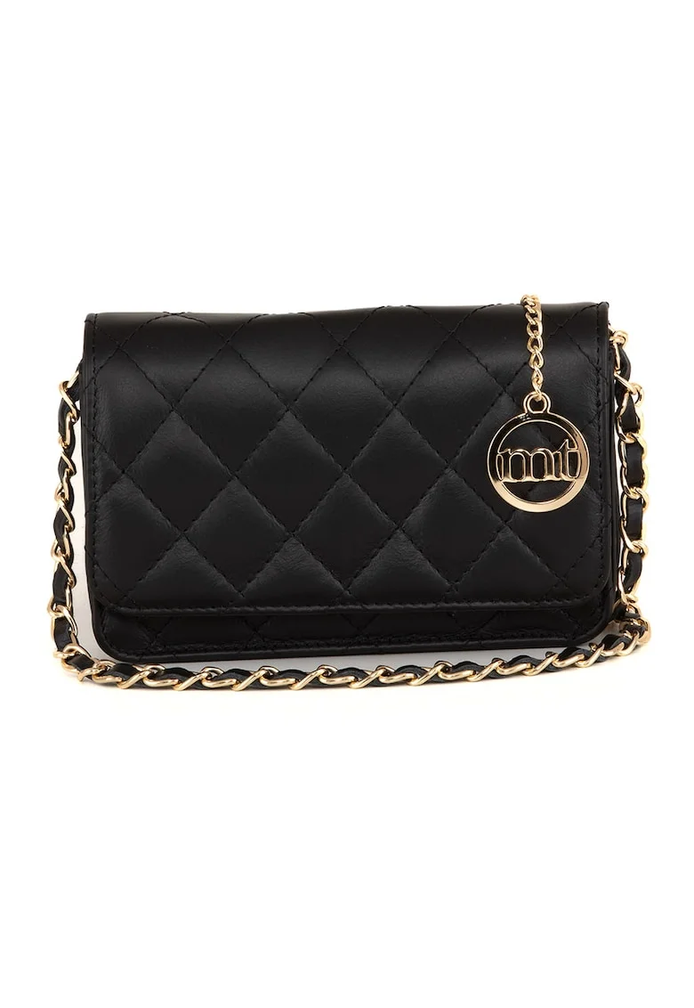 Geanta crossbody din piele cu aspect matlasat, Negru