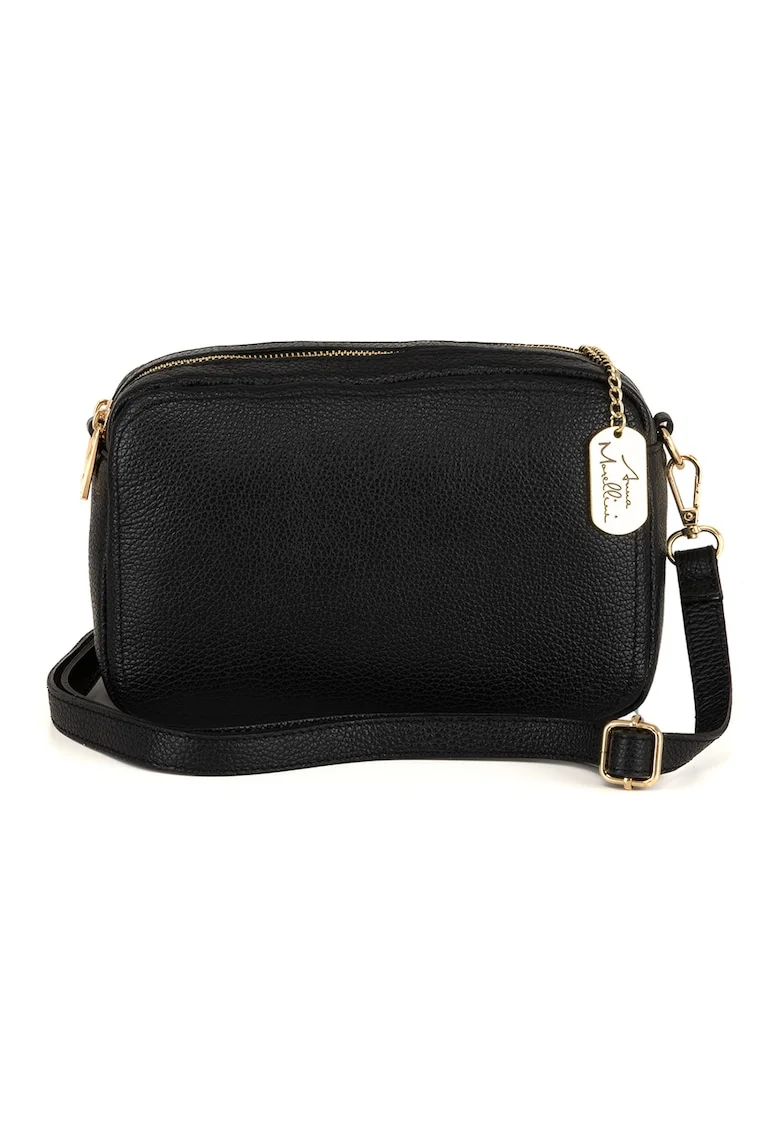Geanta crossbody de piele cu aspect granulat, Negru