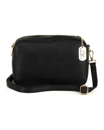 Geanta crossbody de piele cu aspect granulat, Negru