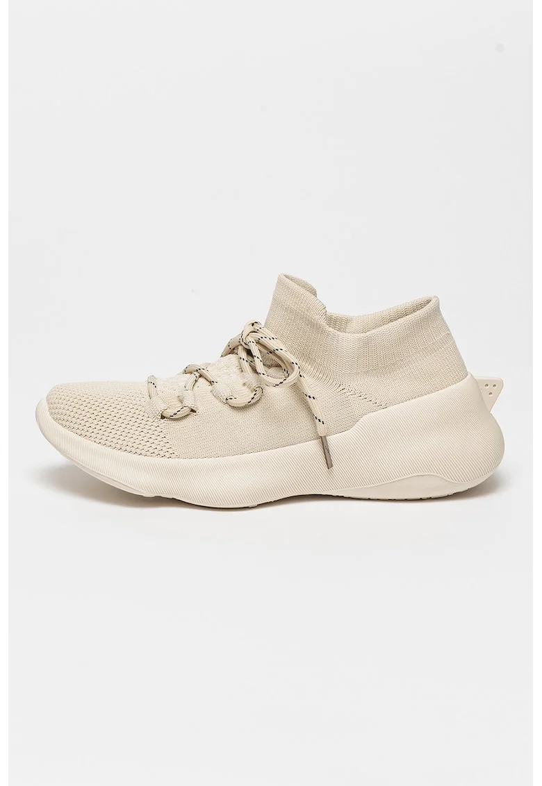 Pantofi sport slip-on cu model soseta, Alb/Bej deschis