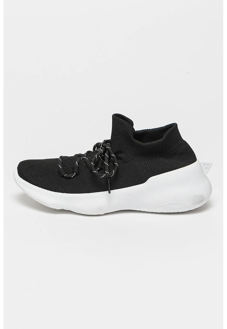 Pantofi sport slip-on cu model soseta, Alb/Negru