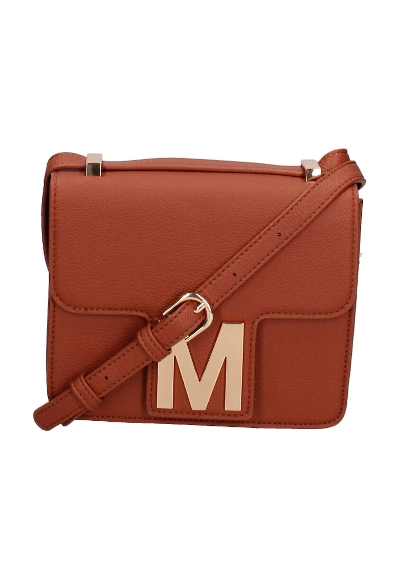 Geanta crossbody de piele ecologica cu logo, Maro