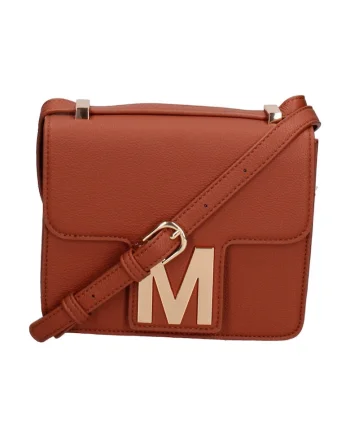Geanta crossbody de piele ecologica cu logo, Maro