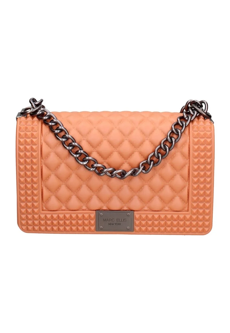 Geanta crossbody cu clapa si aspect matlasat, Portocaliu