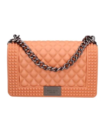 Geanta crossbody cu clapa si aspect matlasat, Portocaliu