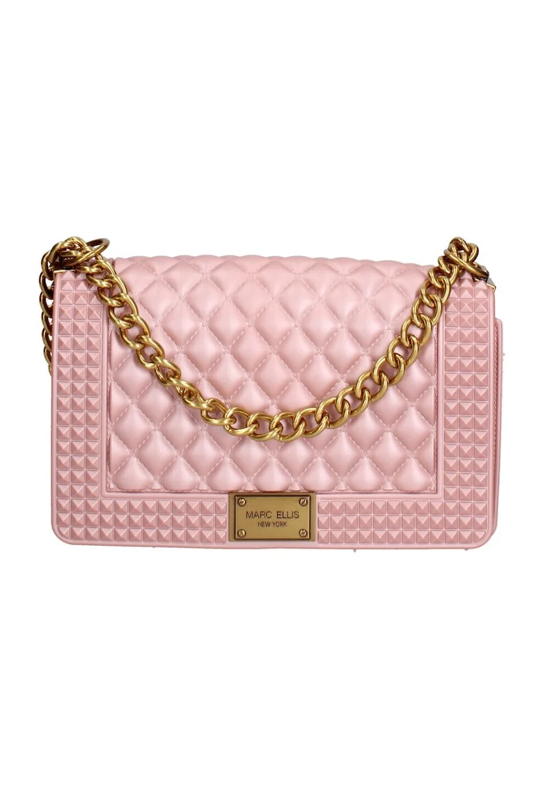 Geanta crossbody cu clapa si aspect matlasat, Auriu/Roz deschis