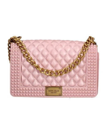 Geanta crossbody cu clapa si aspect matlasat, Auriu/Roz deschis