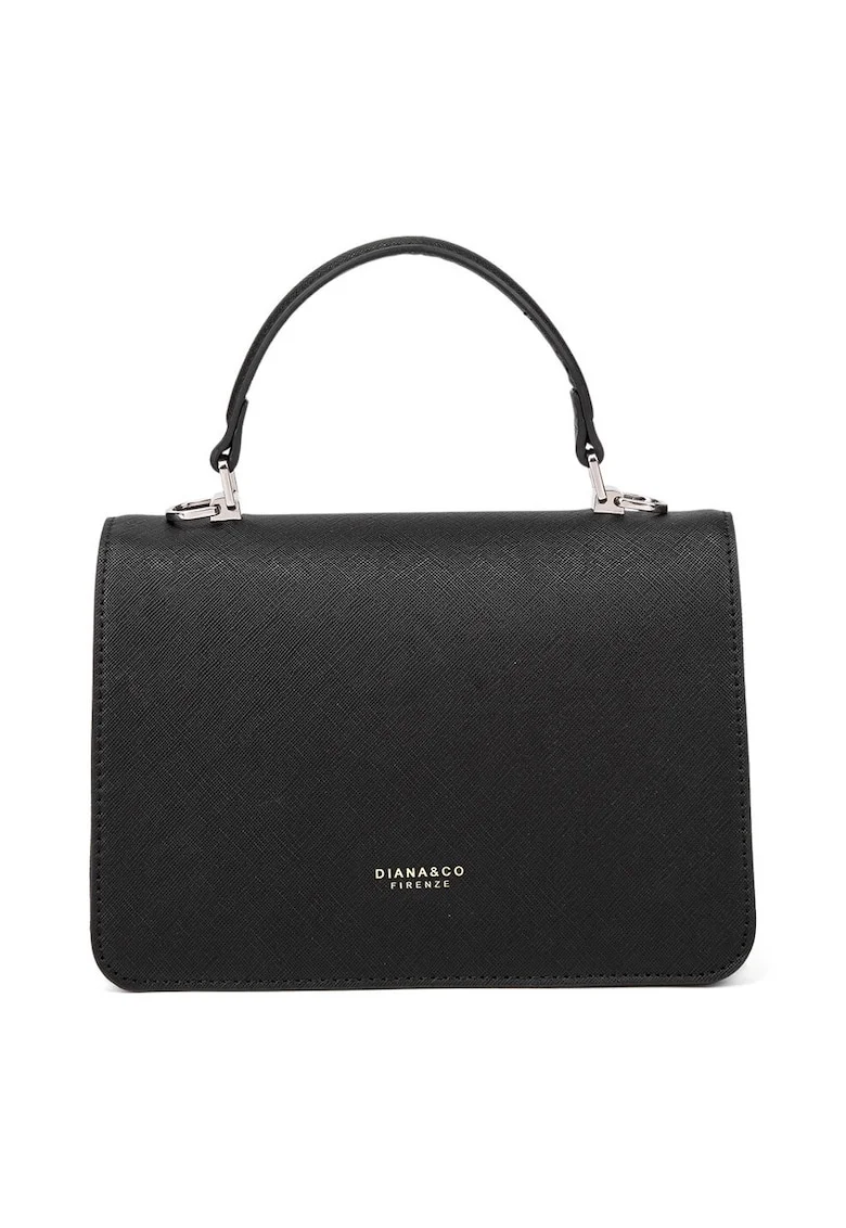 Geanta crossbody de piele ecologica cu logo discret, Negru