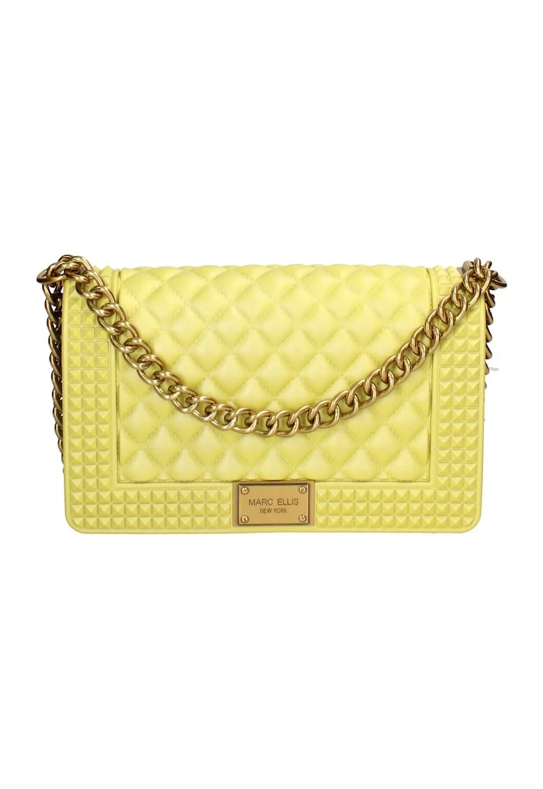 Geanta crossbody cu clapa si aspect matlasat, Verde/Auriu