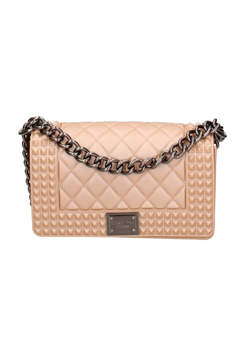 Geanta crossbody matlasata cu protectie de lant pentru umar, Roz deschis/Gri inchis