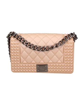 Geanta crossbody matlasata cu protectie de lant pentru umar, Roz deschis/Gri inchis