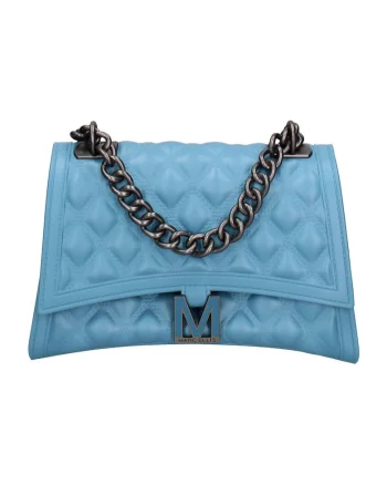 Geanta crossbody matlasata cu clapa, Albastru deschis
