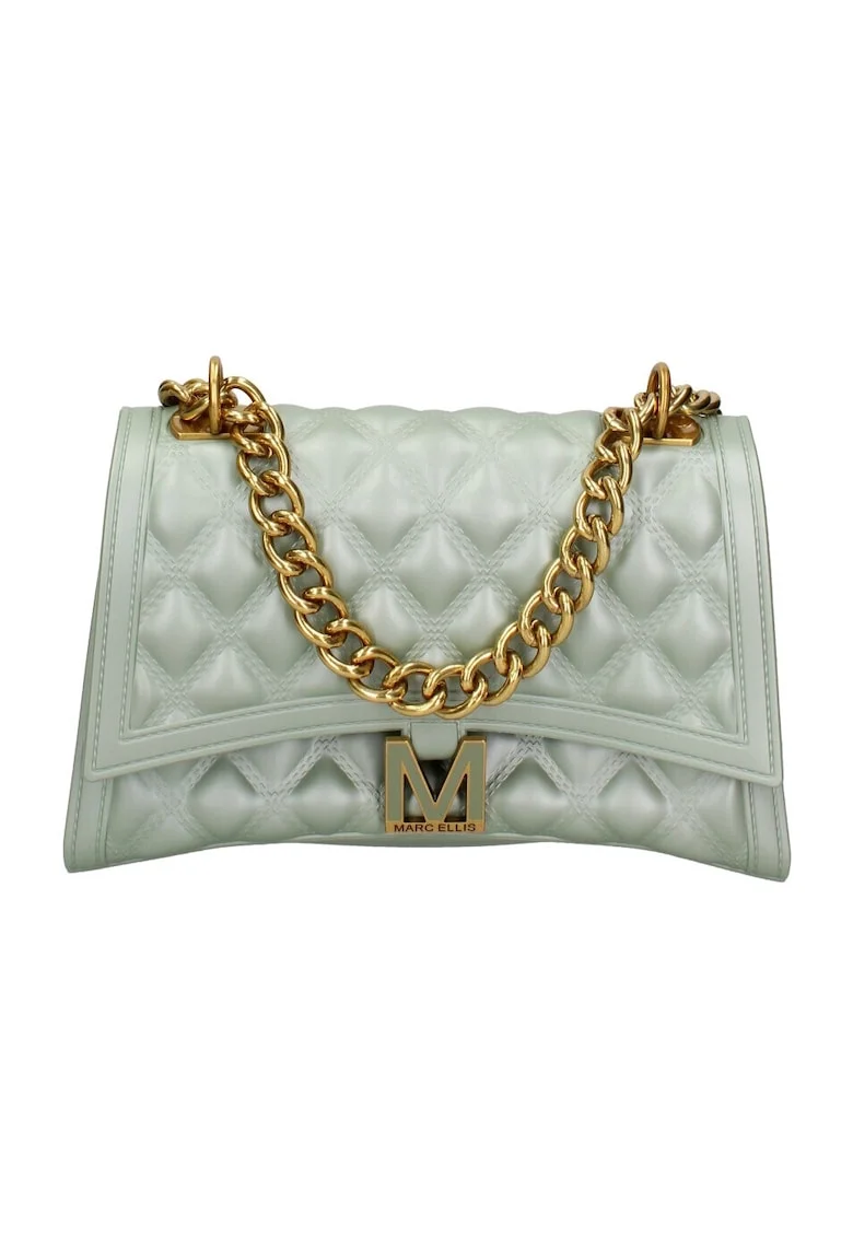 Geanta crossbody matlasata cu clapa, Auriu/Verde inchis