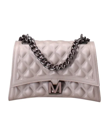 Geanta crossbody matlasata cu clapa, Gri deschis