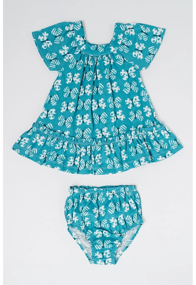 Set de rochie cu model si chiloti, Alb/Verde persan