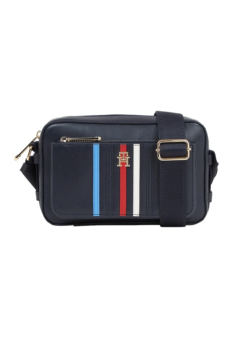 Geanta crossbody de piele ecologica cu buzunar exterior, Bleumarin